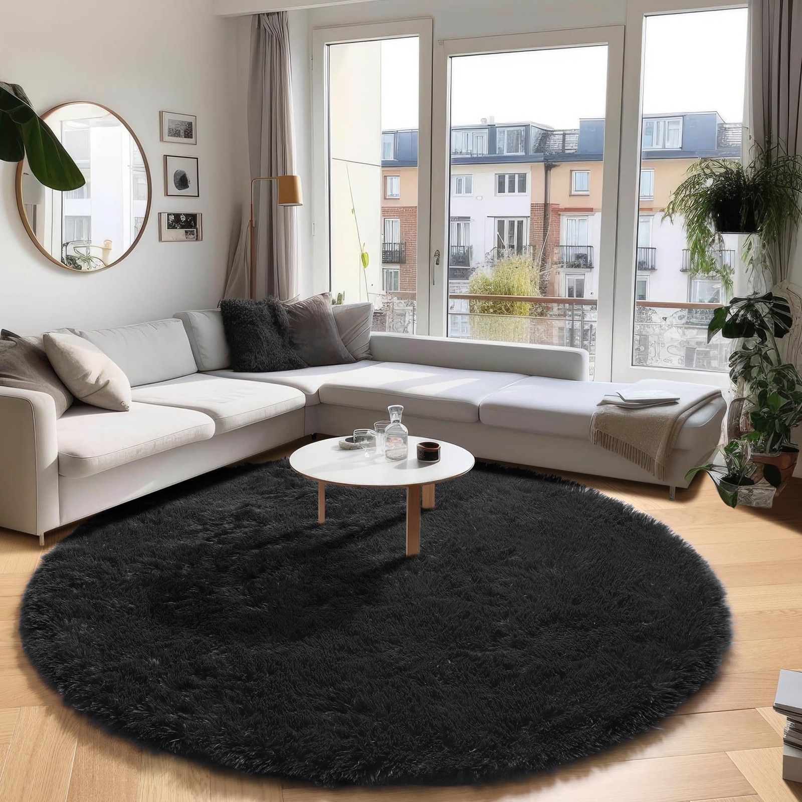 Black Round Rug 4Ft Area Rug, Circle Rugs for Kids Bedroom Living Room, Indoo…