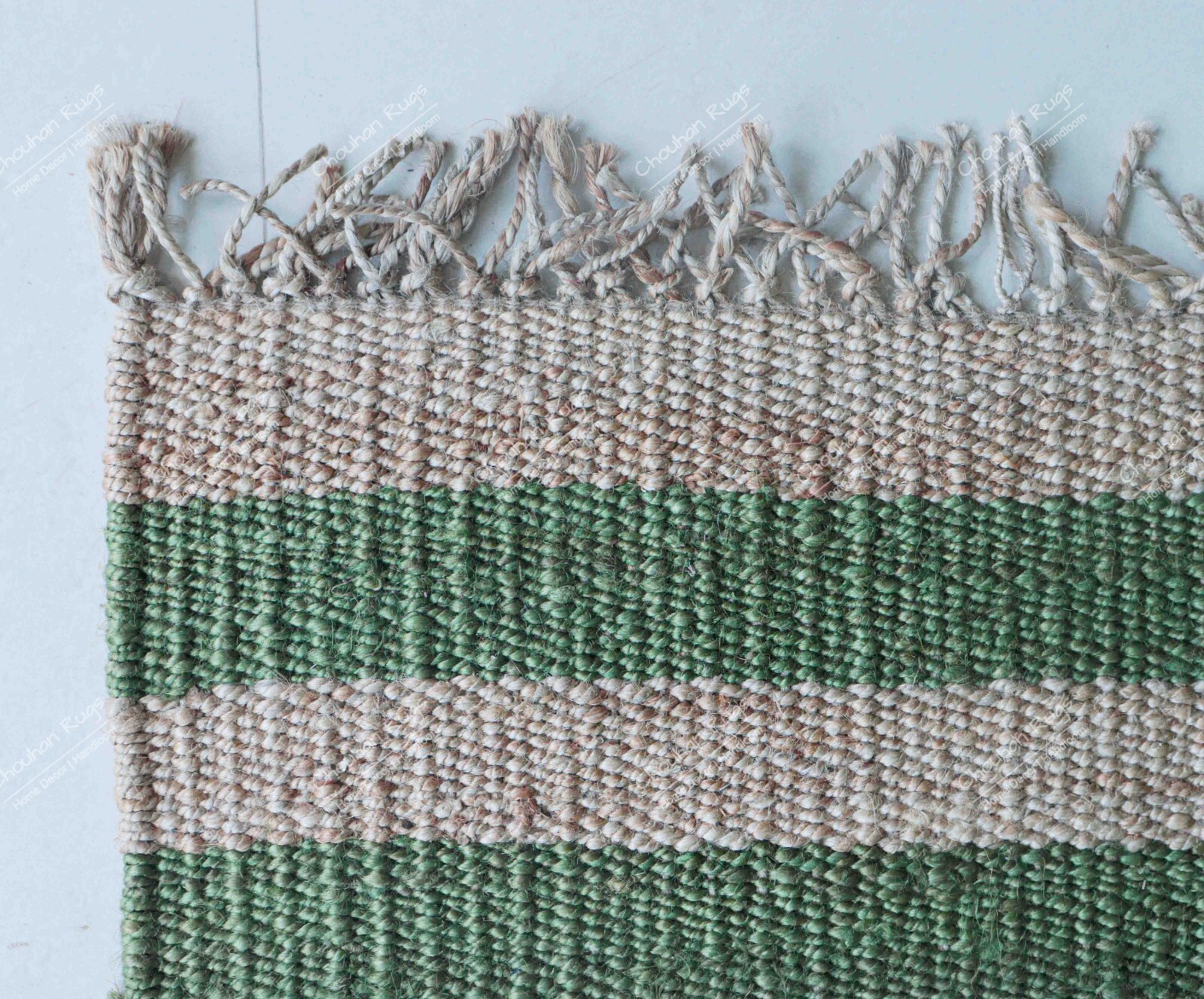 Beige Jute Rug And Green Stripes Line Natural Rectangle Rug Vintage Jute Rug