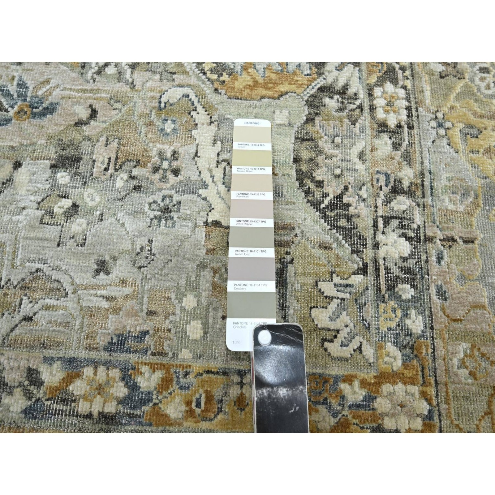8’10″x12′ Khaki Brown Flower All Over Design Wool & Silk Hand Knotted Rug 75938