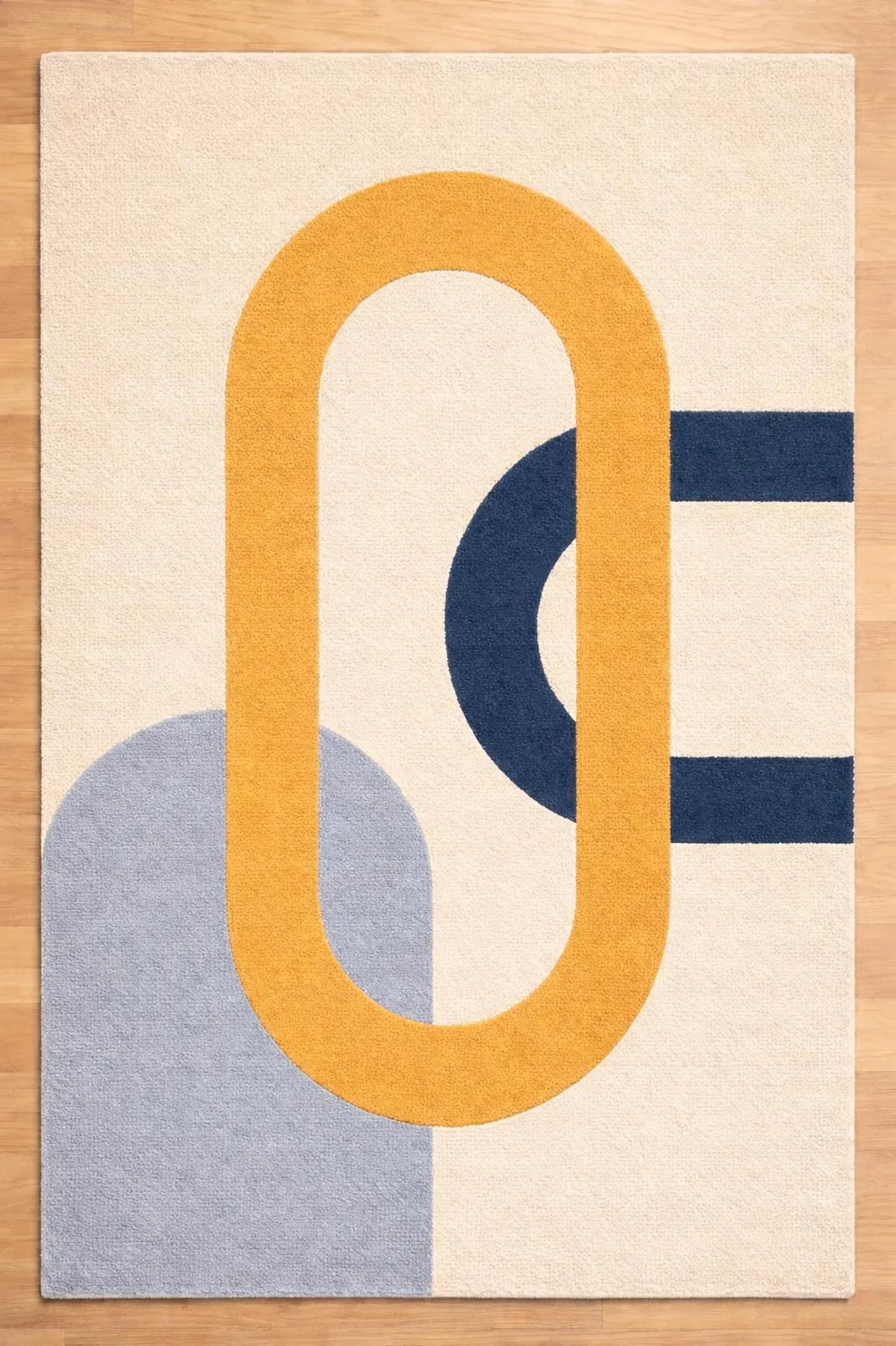 Hand Tufted Wool Modern Area Rug – Abstract Geometric Blue Yellow Beige Area Rug
