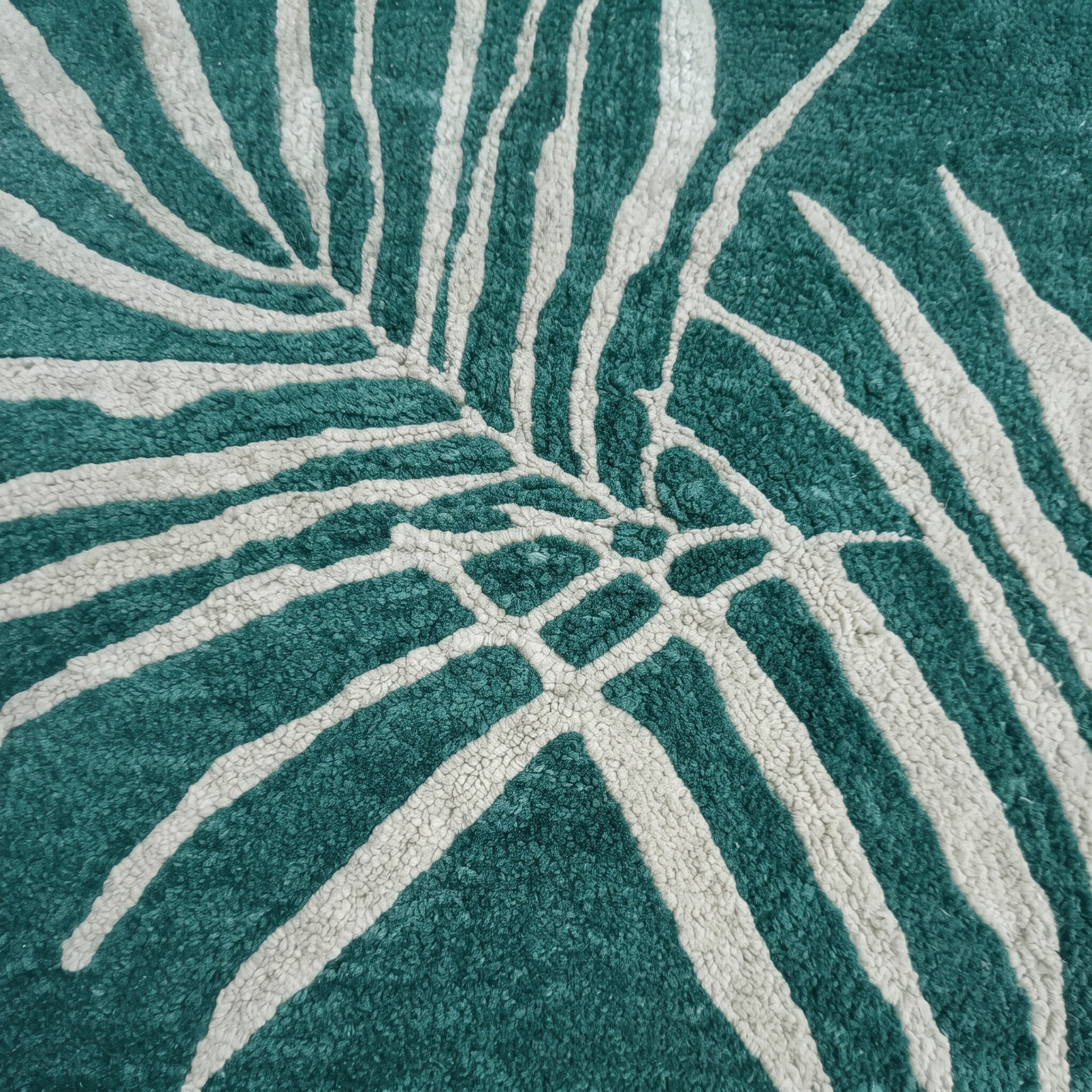 5×8 Teal Green Hand Tufted Wool Rug Modern Tropical Leaf Area Carpet
