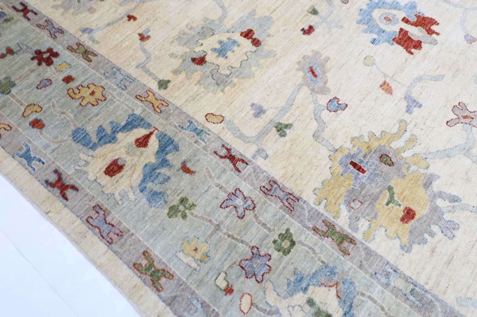 Hand Knotted Oushak Wool Rug Cream Ivory Pastel Floral Turkish Area Carpet 8×10