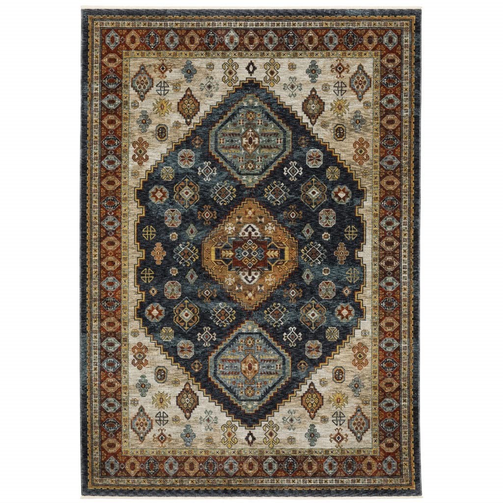 2′ X 3′ Blue Rust Red Beige Orange Gold And Tan Oriental Power Loom Stain