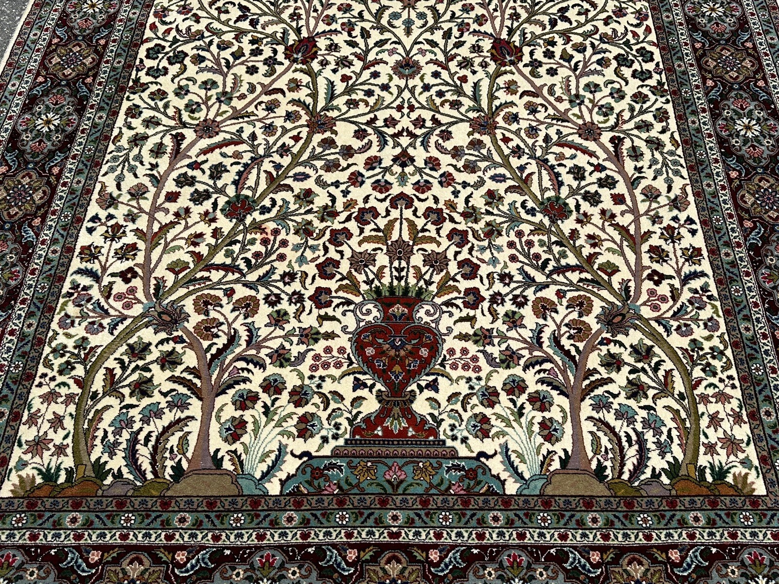 SIGNED SAFIRI HIGH KPSI 60+ RAJ TREE OF LIFE RUG KORK WOOL_SILK ACCENT 5.10×8.8