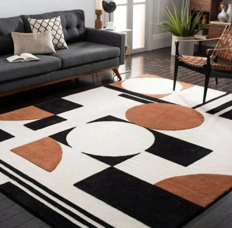 Modern Geometric Wool Rug Hand-Tufted Multicolor Contemporary Decor living room