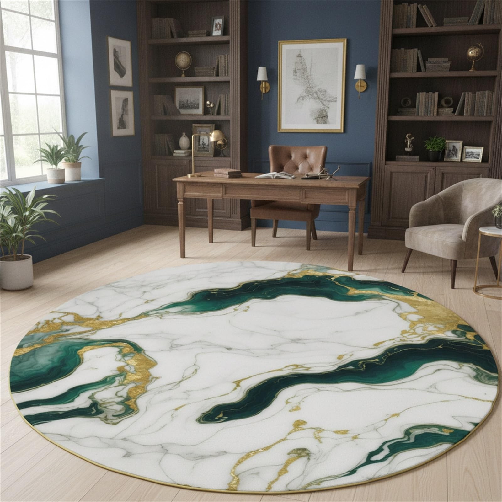 Emerald Green Gold Marble Abstract Modern Aesthetic 6ft Round 6′ (Round), E