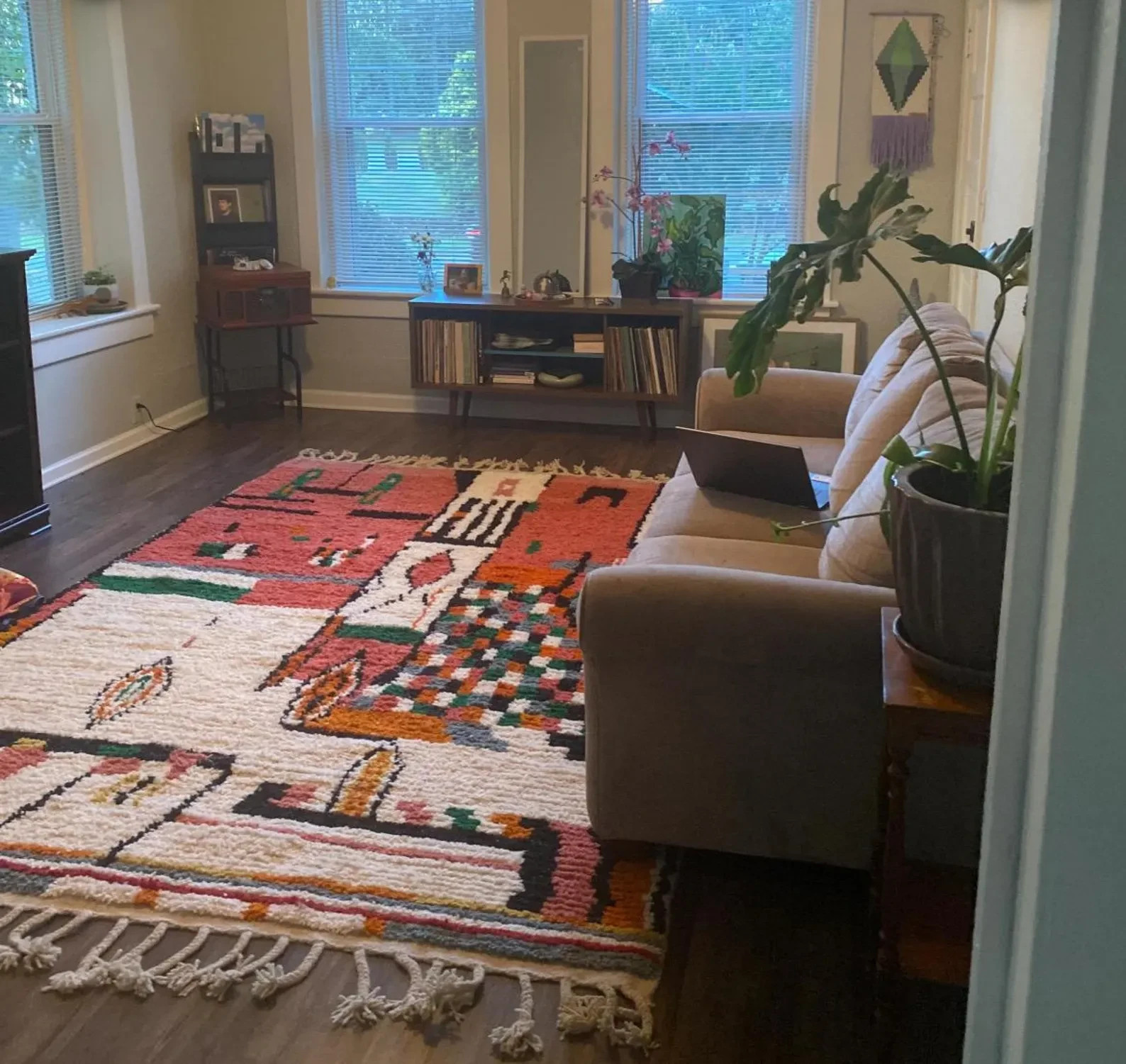 Handmade Moroccan Boujaad Rug – Custom Wool Berber Carpet – Colorful Abstract Tr