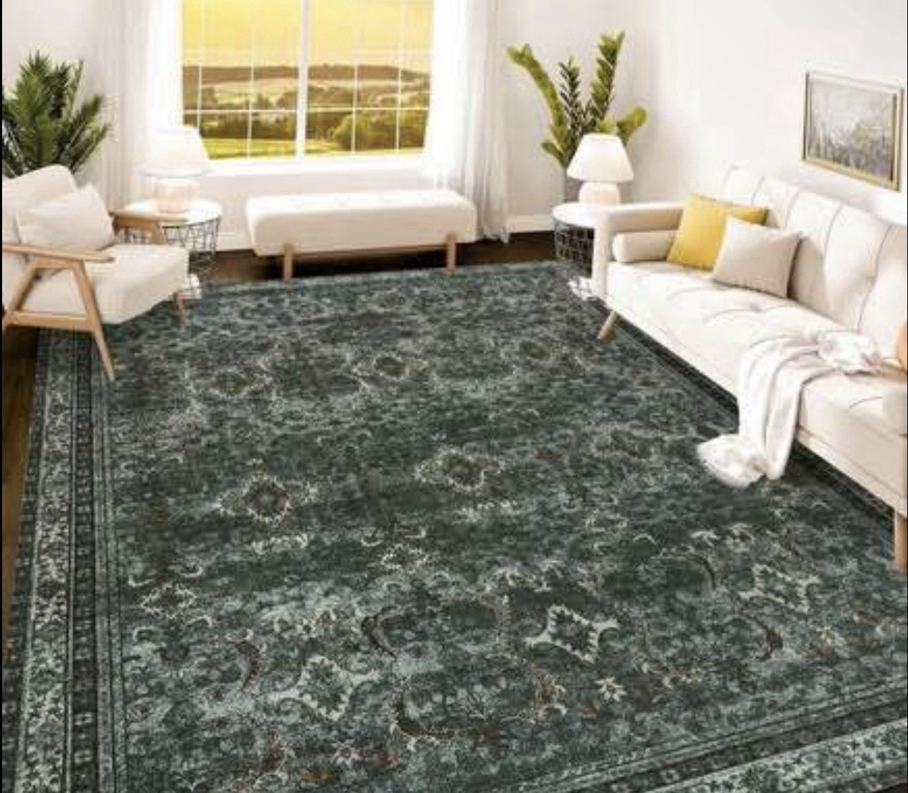 ISTANA Washable Non-Slip Green/Gray Floral Area Rug Microfiber 8×10 Rectangle