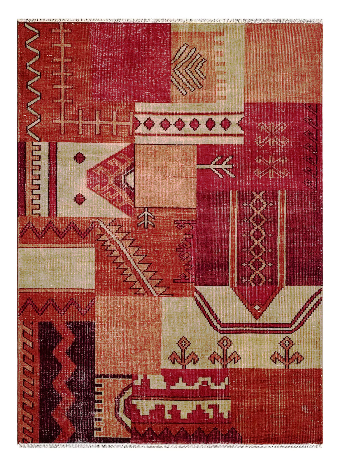 Hand Knotted Wool Patchwork Area Rug Geometric Tribal Moroccan Custom Rug