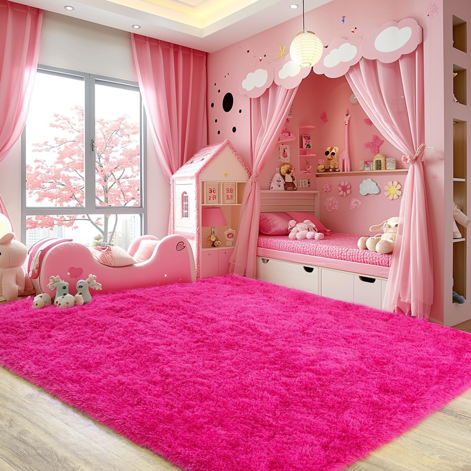 Ultra Soft Fluffy Hot Pink Rugs for Bedroom, 4X6 Feet Fluffy Shag Area Rugs for