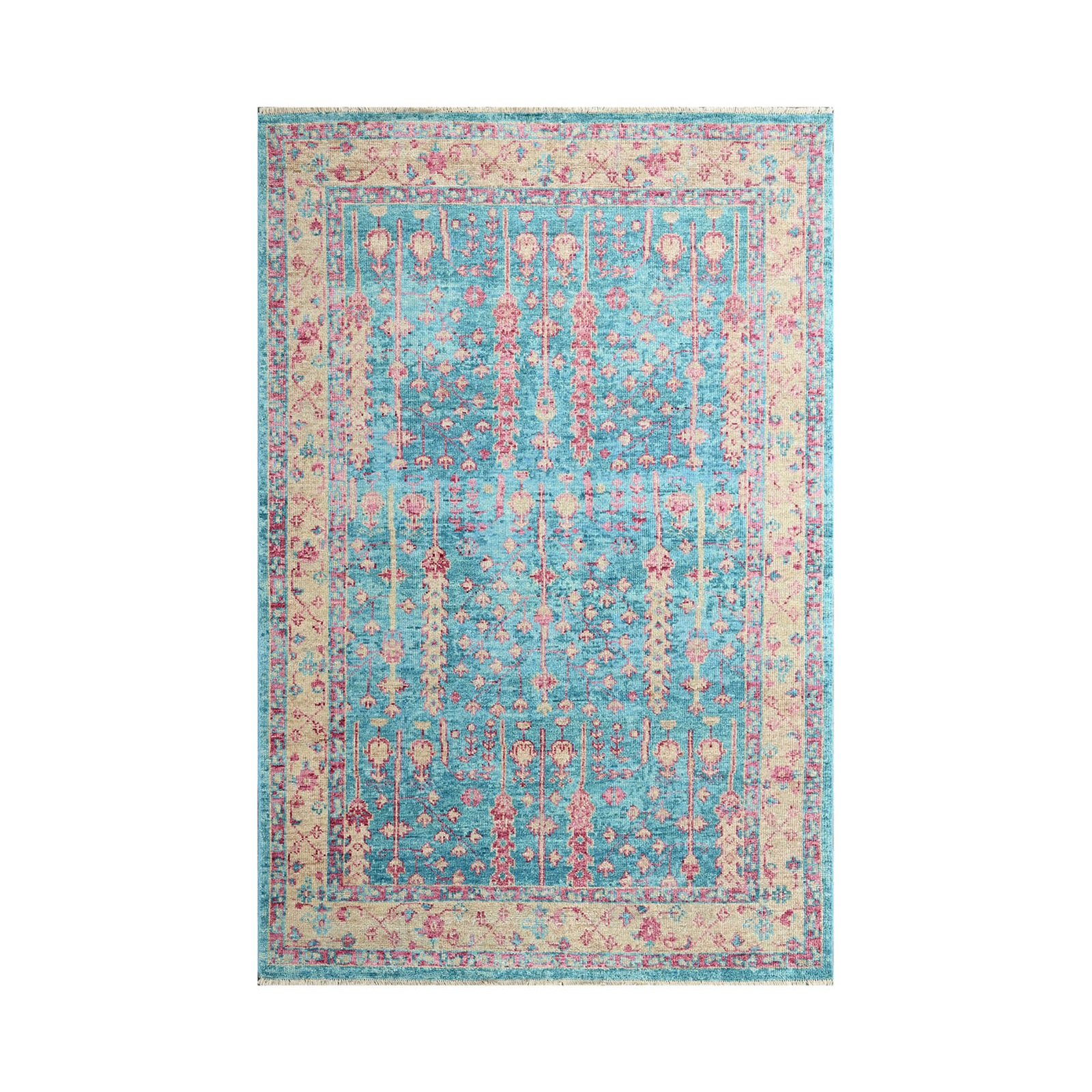 6×9 Turquoise Hand Knotted Traditional Oushak Arts & Crafts Wool Area Rug