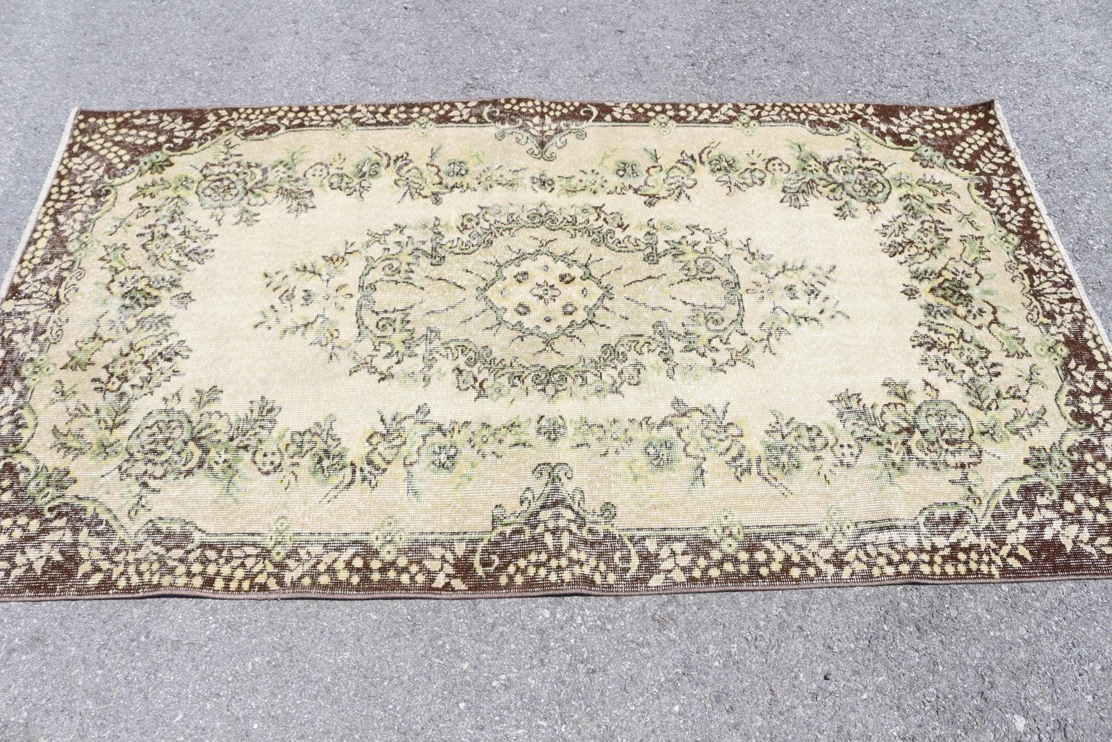 Vintage Turkish Rug, 3,8×6,7 ft Area Rug, Brown Green Southwestern Rug