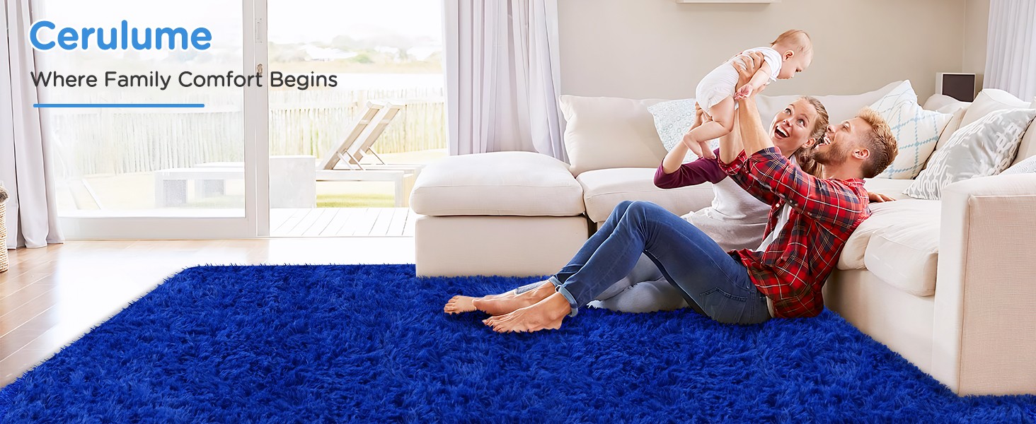 Blue Shag Area Rug for Bedroom, 4×6 Fluffy Shaggy Rugs for Living Room Boys Kids