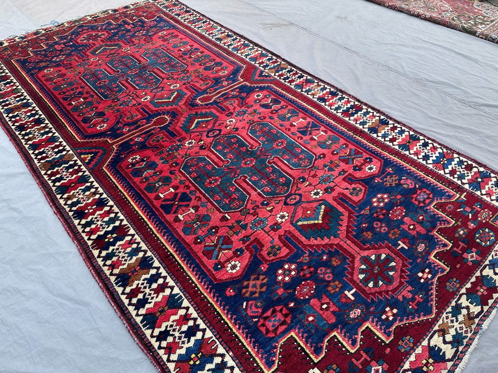 5×10 Vibrant Turkish Wool Rug with Bold Geometric Medallion and Floral Tribal