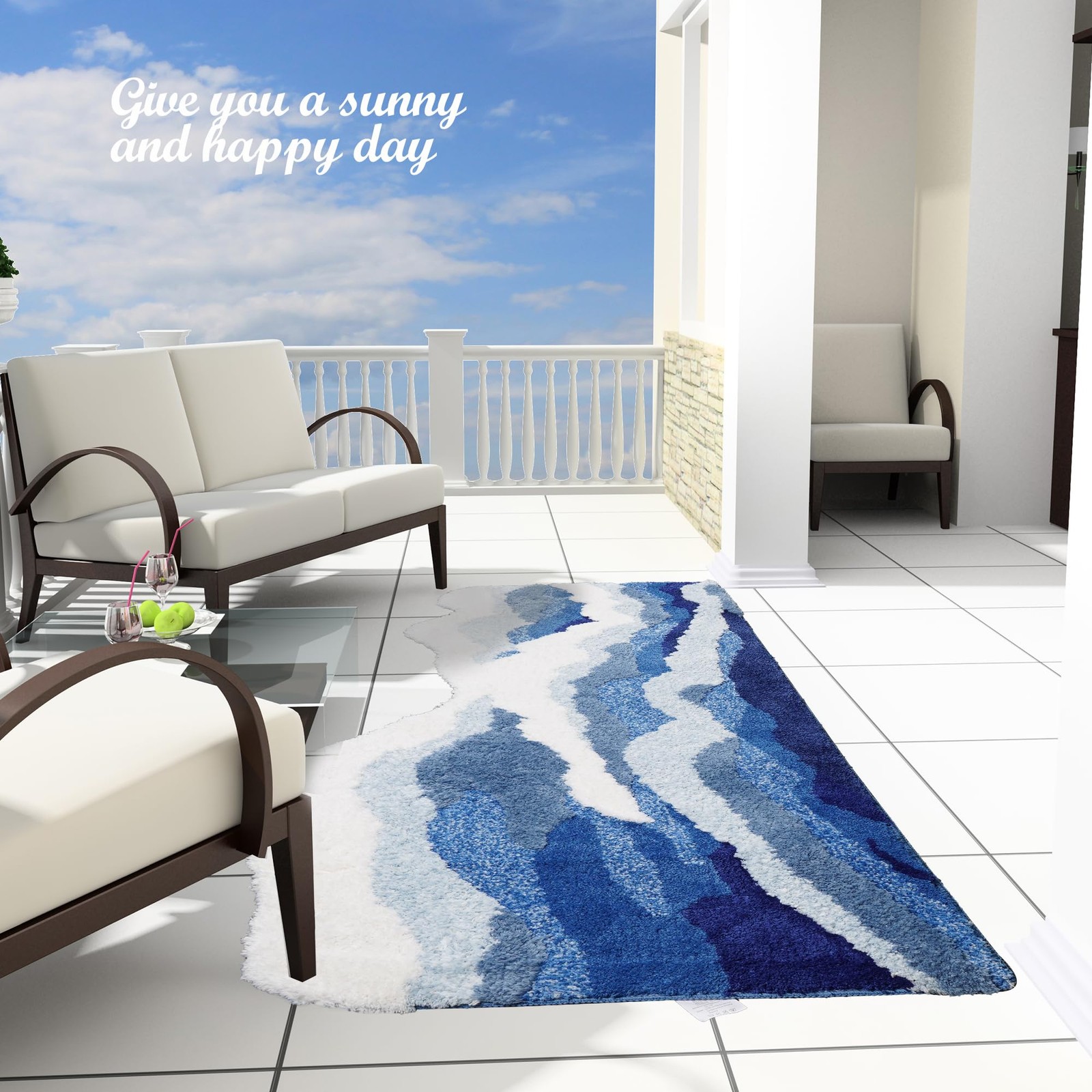 Wave Rug Ocean Rug Wavy Bathroom Rug Romantic Carpet Washable Blue Bath Mat 3d M