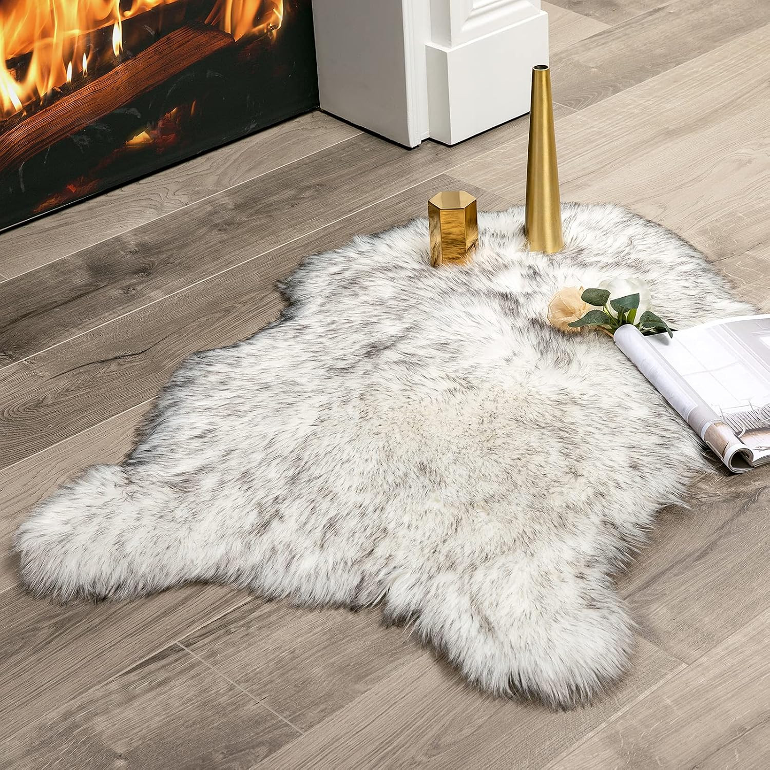 Luxury Plush Faux Fur Shaggy Area Rug 2×3 Feet Gradient Grey