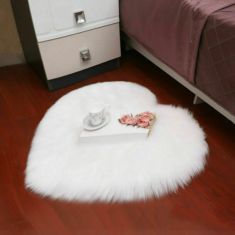 Bedroom Plush Area Rugs Mat Faux Wool Fur Luffy Heart Shape Blanket Non Slip NLK