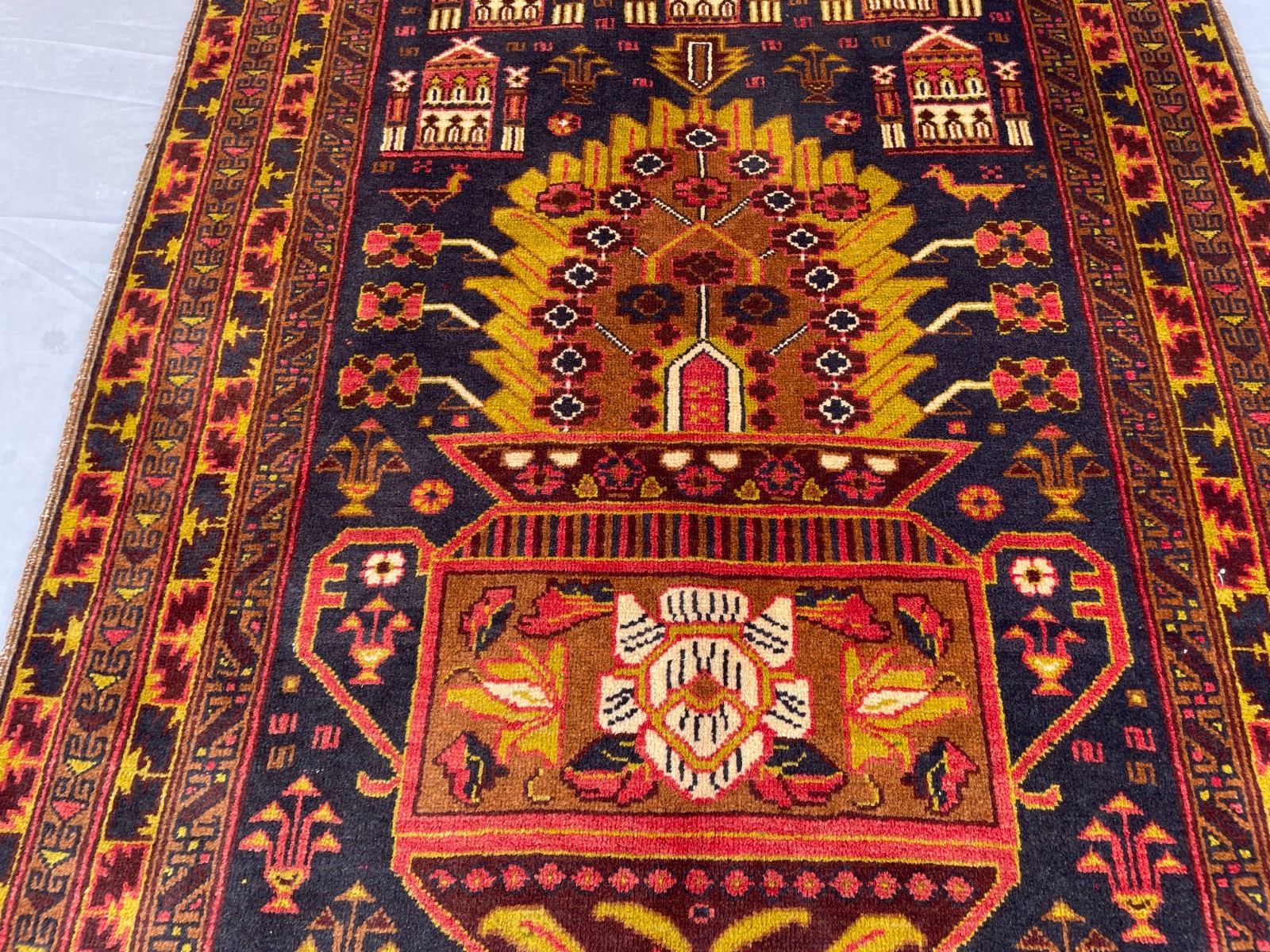 3×5 Handmade Baluchi Pictorial Floral Rug Vintage Tribal Wool Accent Carpet