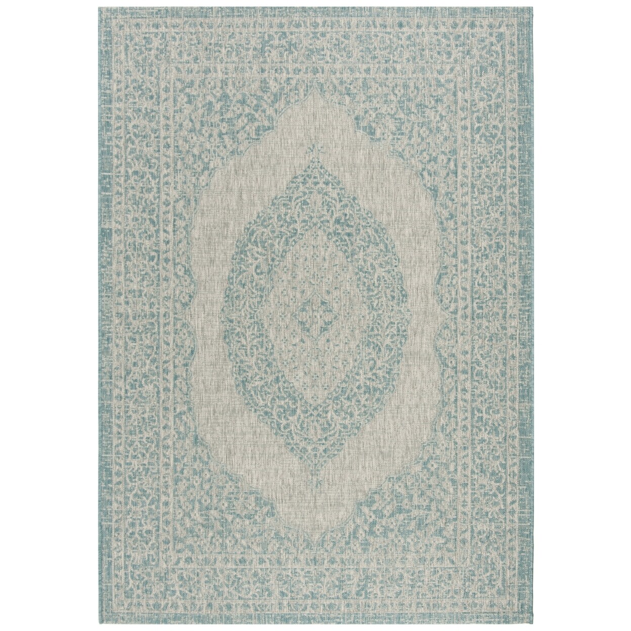 SAFAVIEH Outdoor CY8751-37112 Courtyard Light Grey / Aqua Rug