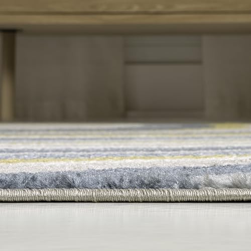 DZC100C-4 Flow Abstract Swirl Blue/Mustard/Gray 4 ft. x 6 ft. Area Rug