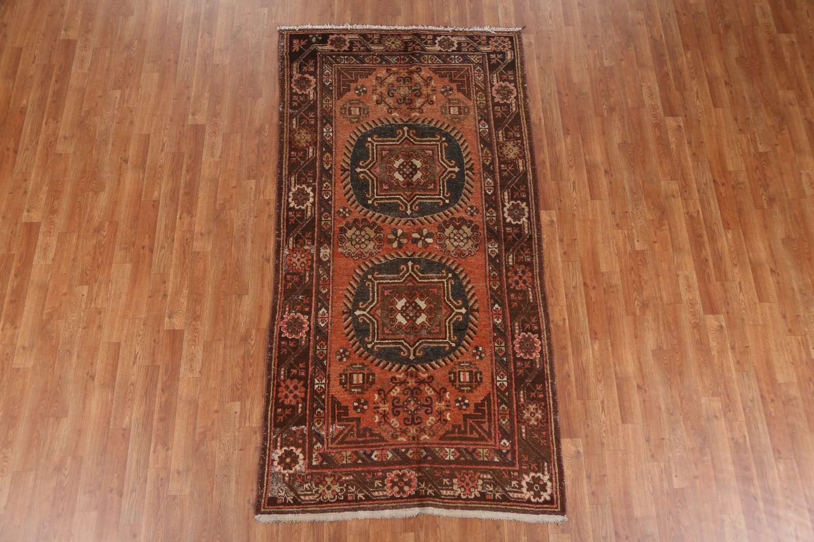 Antique Vegetable Dye Khotan Oriental Orange Mongolian Rug 4×8 Handmade Wool