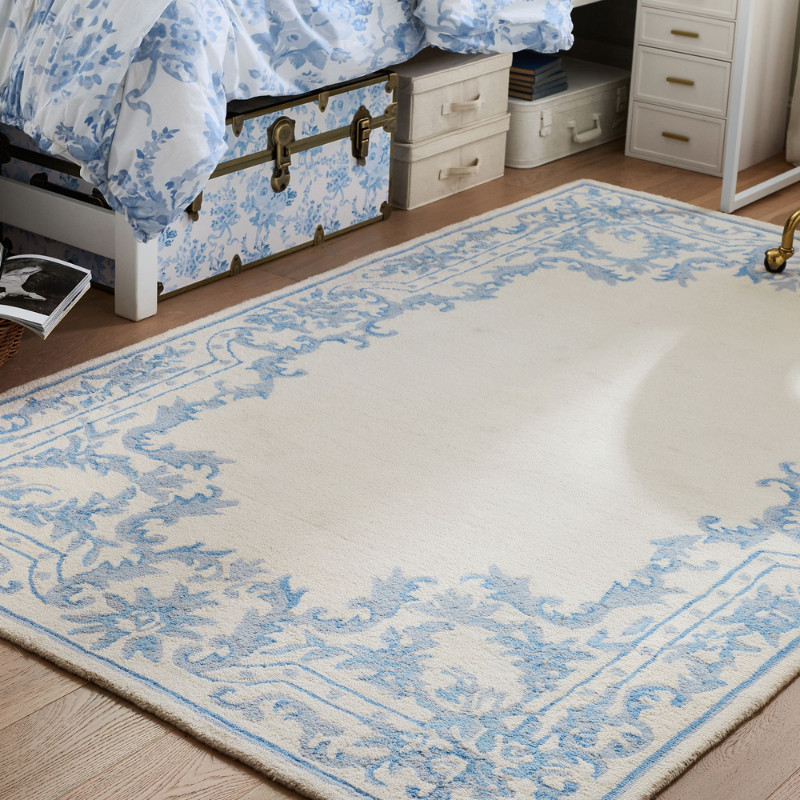 Potterybarn LoveShackFancy Ornate Border Rug Blue 3’x5′