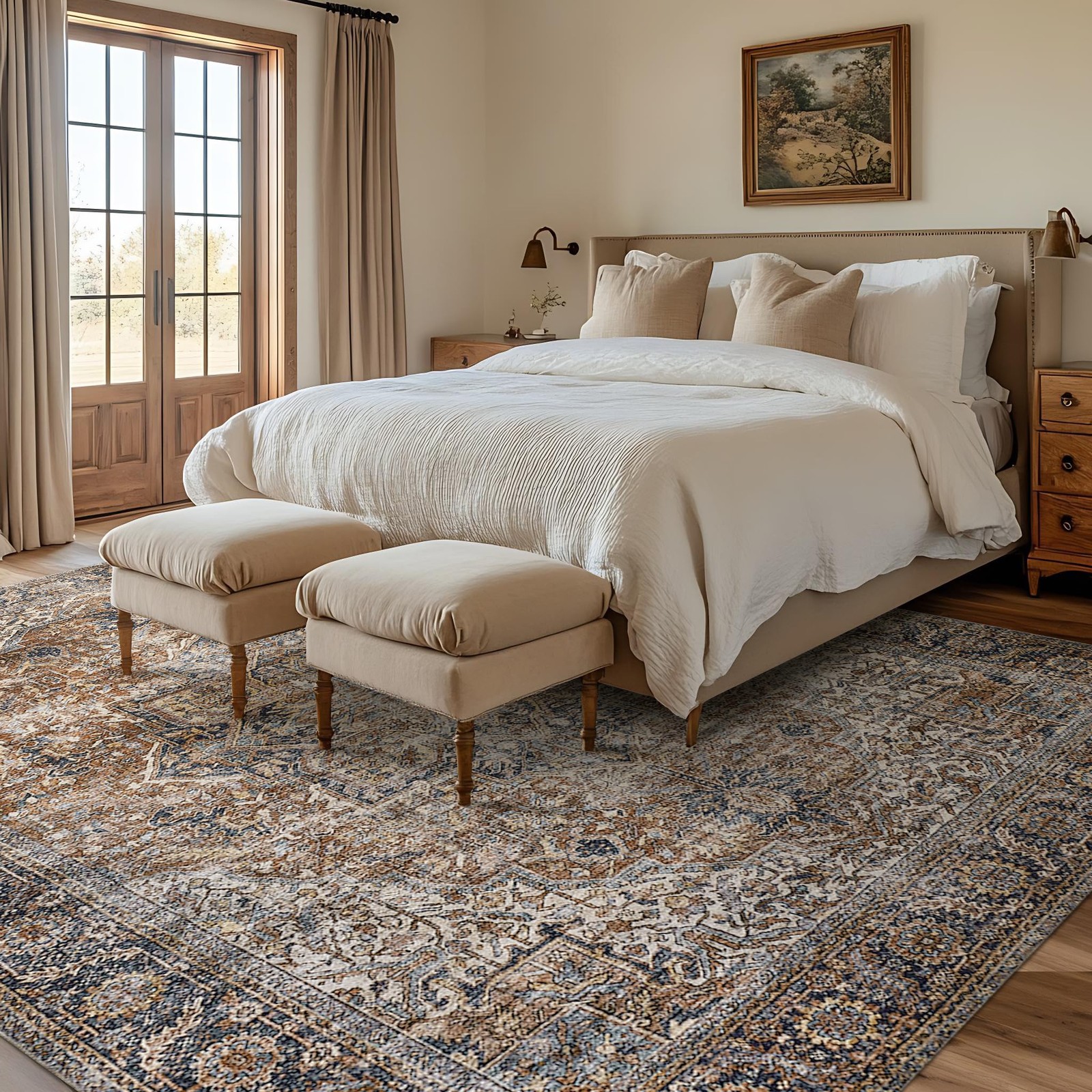 Bileehome Brown Rug Living Room 8X10 Washable Organic Rustic Western Area Rugs