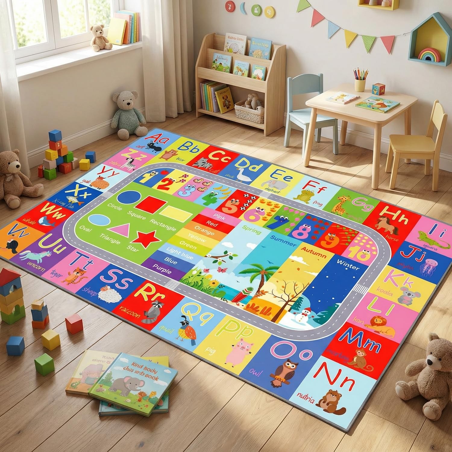 ABC Kids Rug, 59″ x 39.4″ Alphabet Non-Slip Floor Mat | ABC and animal patter…