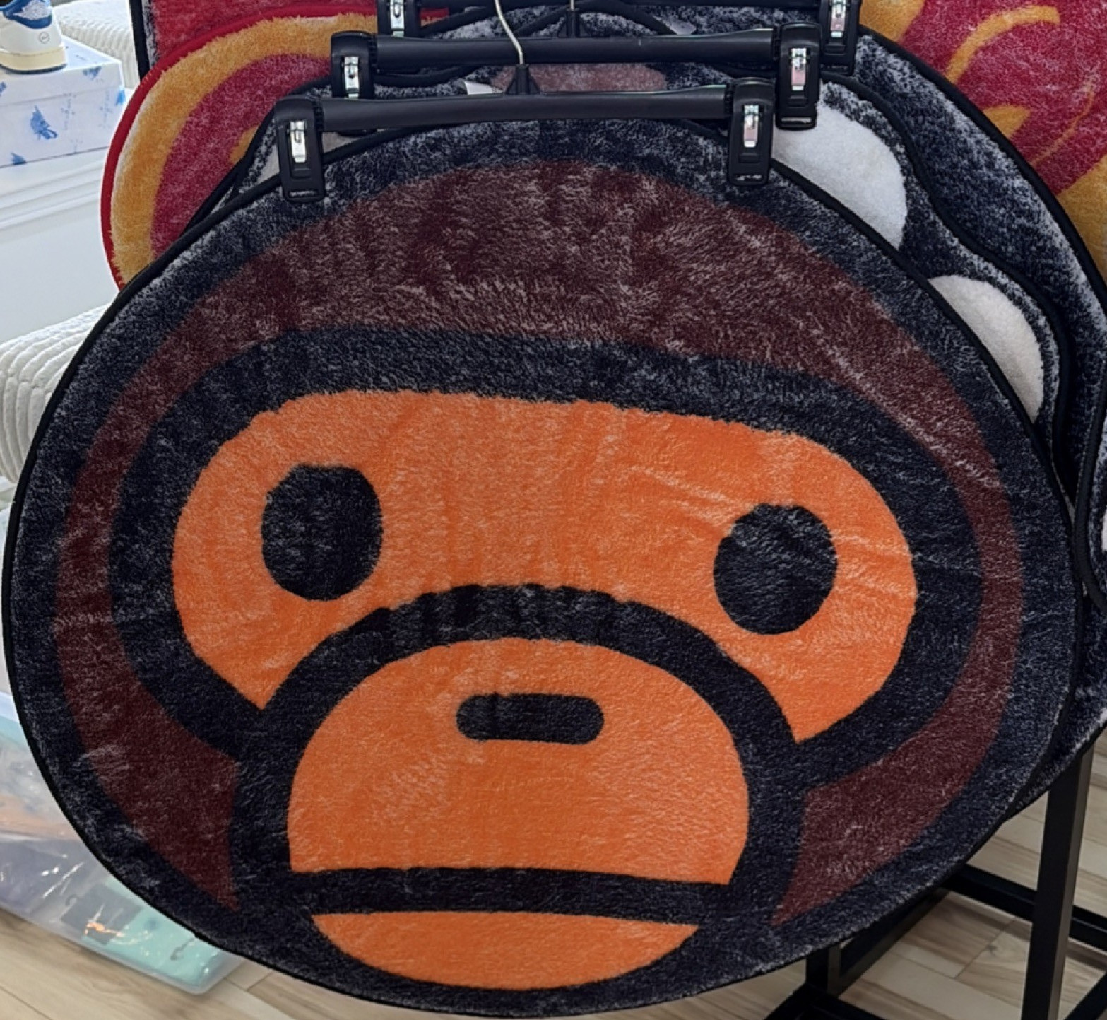 RUGSOFLA Round Area Rug Monkey Face Cartoon Animal Print Brown Orange Black