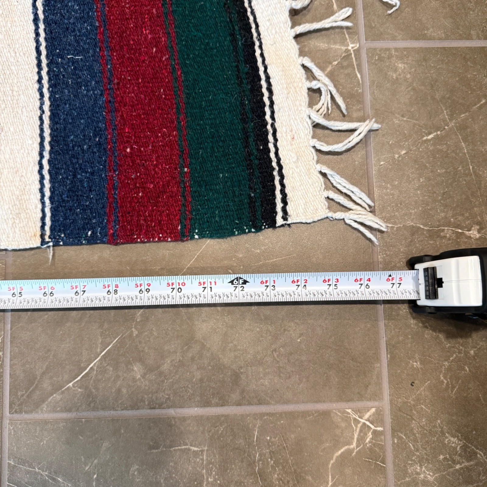Vintage Mexico Tapestry Serape Blanket Cream Eagle Snake Striped Rug 77 x 48