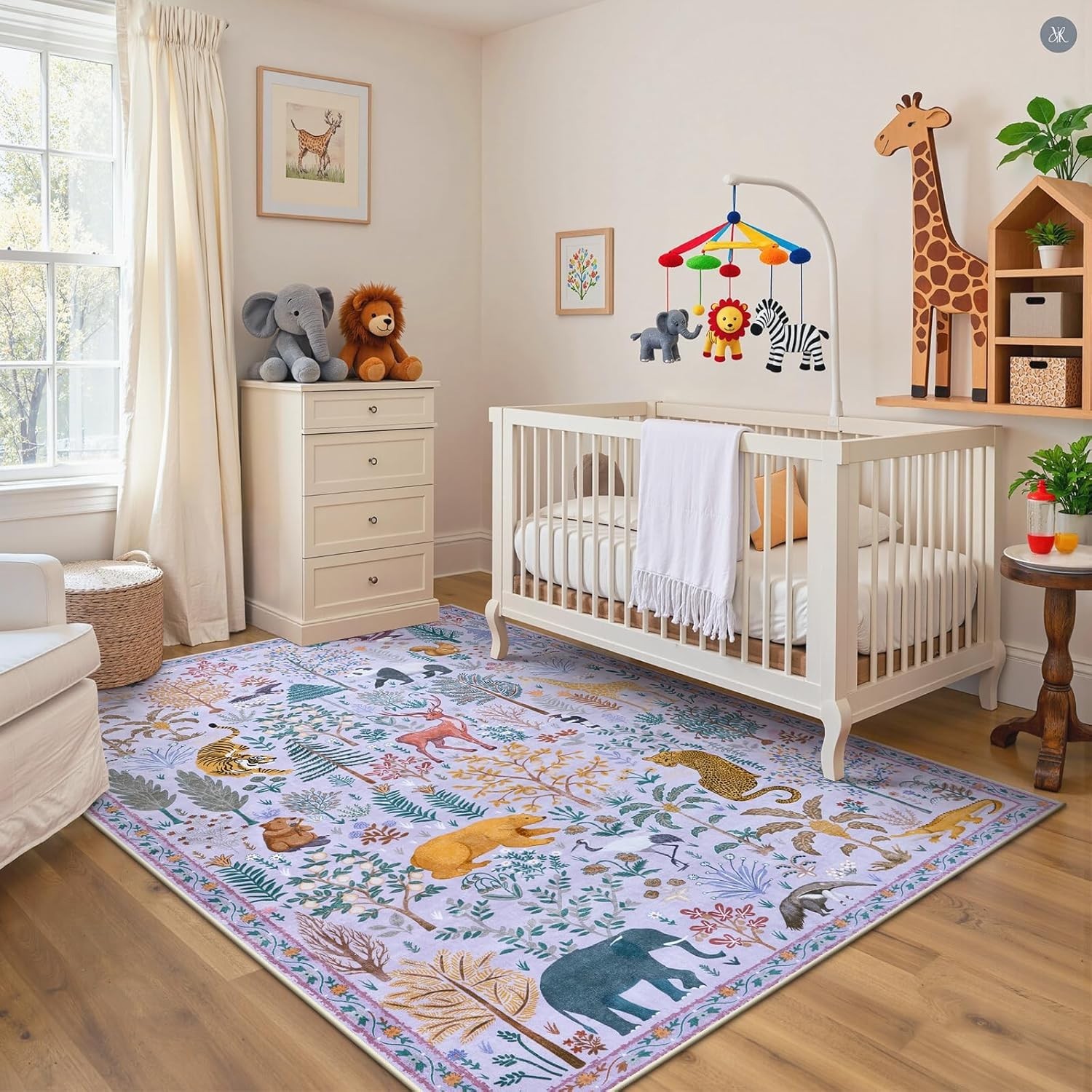 5×7 Animal Print Nursery Rug Washable Non Slip Kids Room Bedroom Carpet