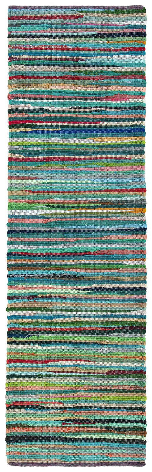 Rag Rug Collection Runner Rug – 2’3″ x 10′, Green & Multi, Handmade Boho Stri…