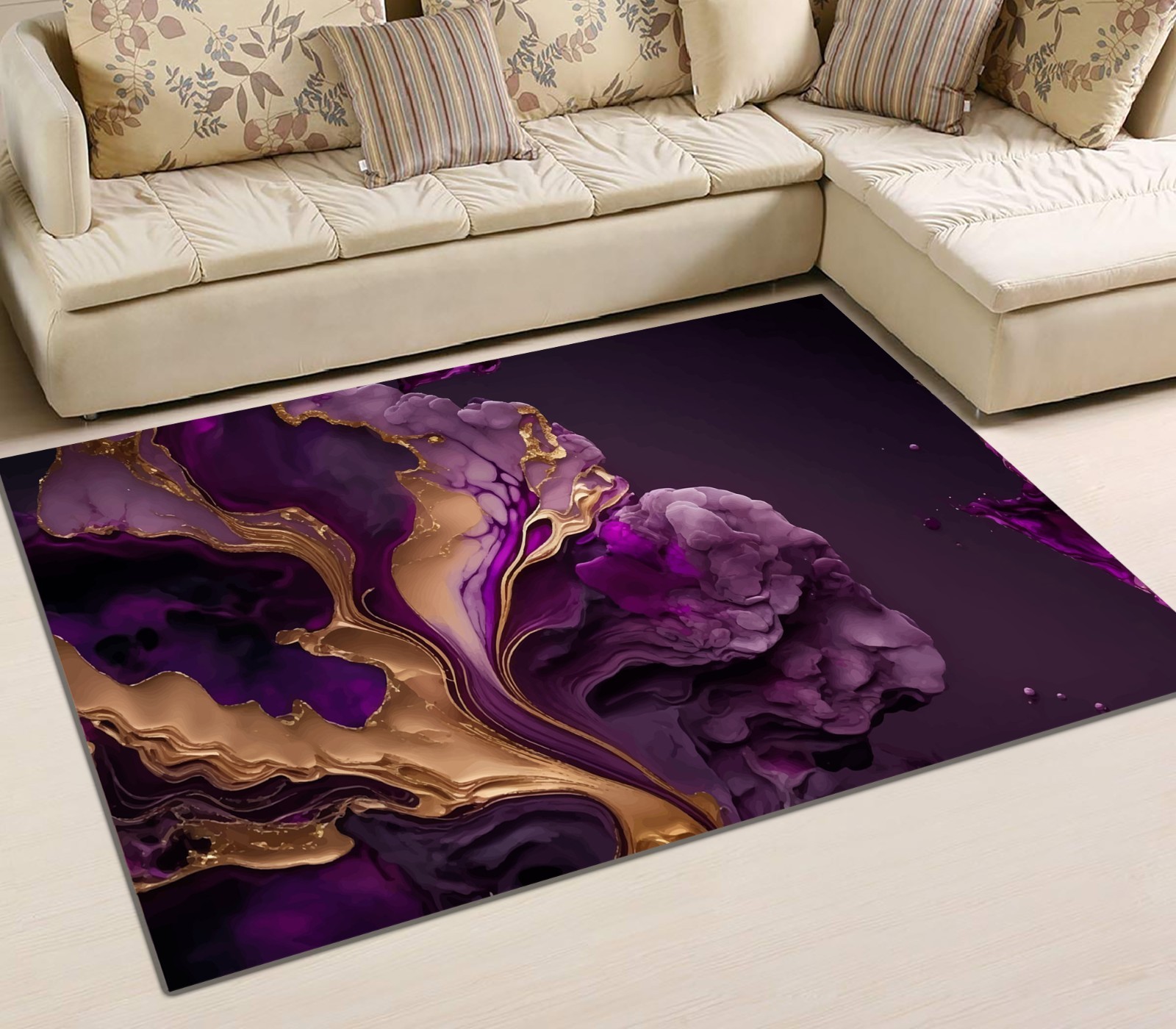 Purple Gold Marble Rug,Fan Rug,For Living Room Purple Marble Rug,Purple Gold Rug