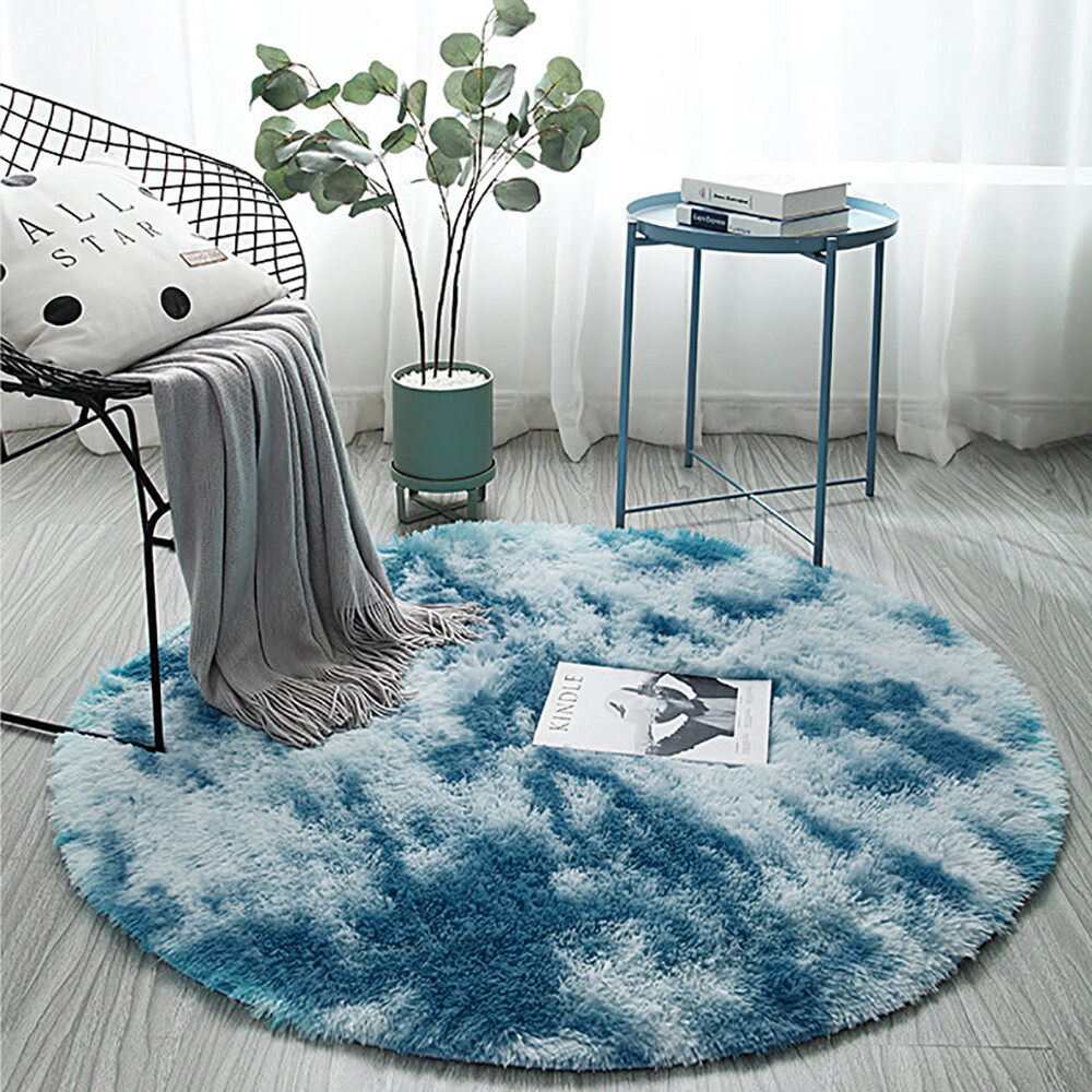 Round Rug 4ft Faux Fur Mat Fluffy Washable for Bedroom Teen Room Dorm Cute Decor