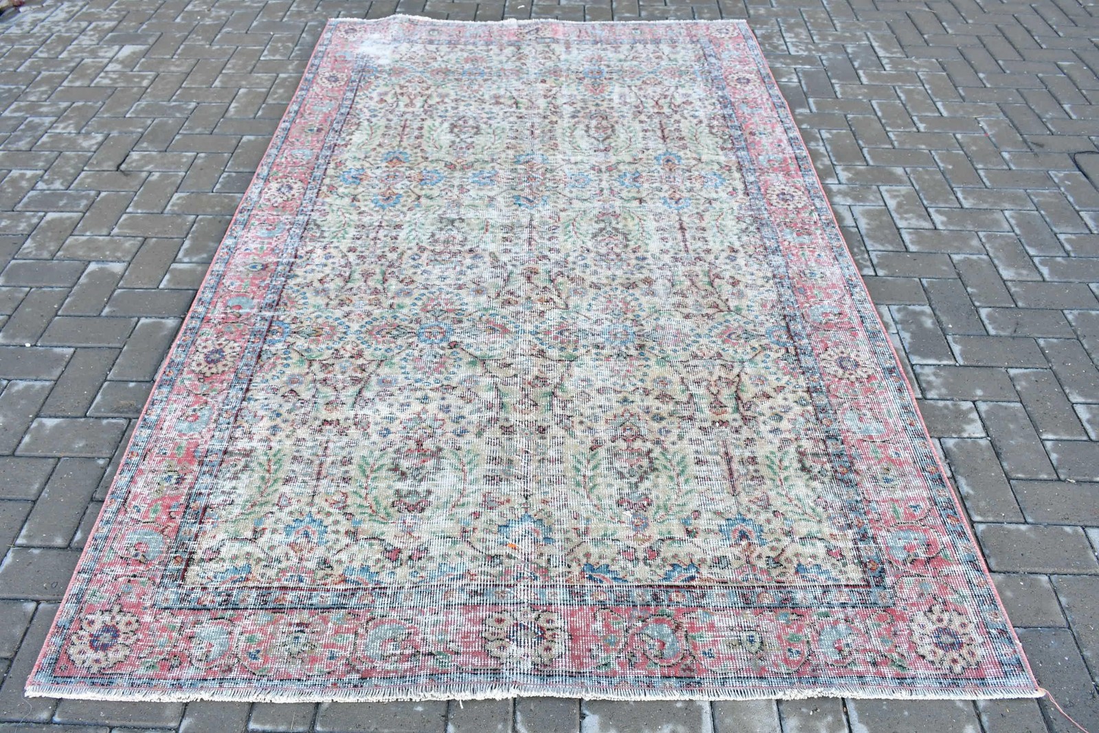Vintage Turkish Rug, 5,2×8,2 ft Rug, Blue Red Floral Rug