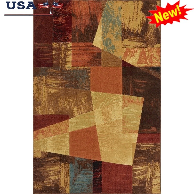 Geometric Area Rug 100% Olefin Stain Resistant Indoor Durable Jute Backing New