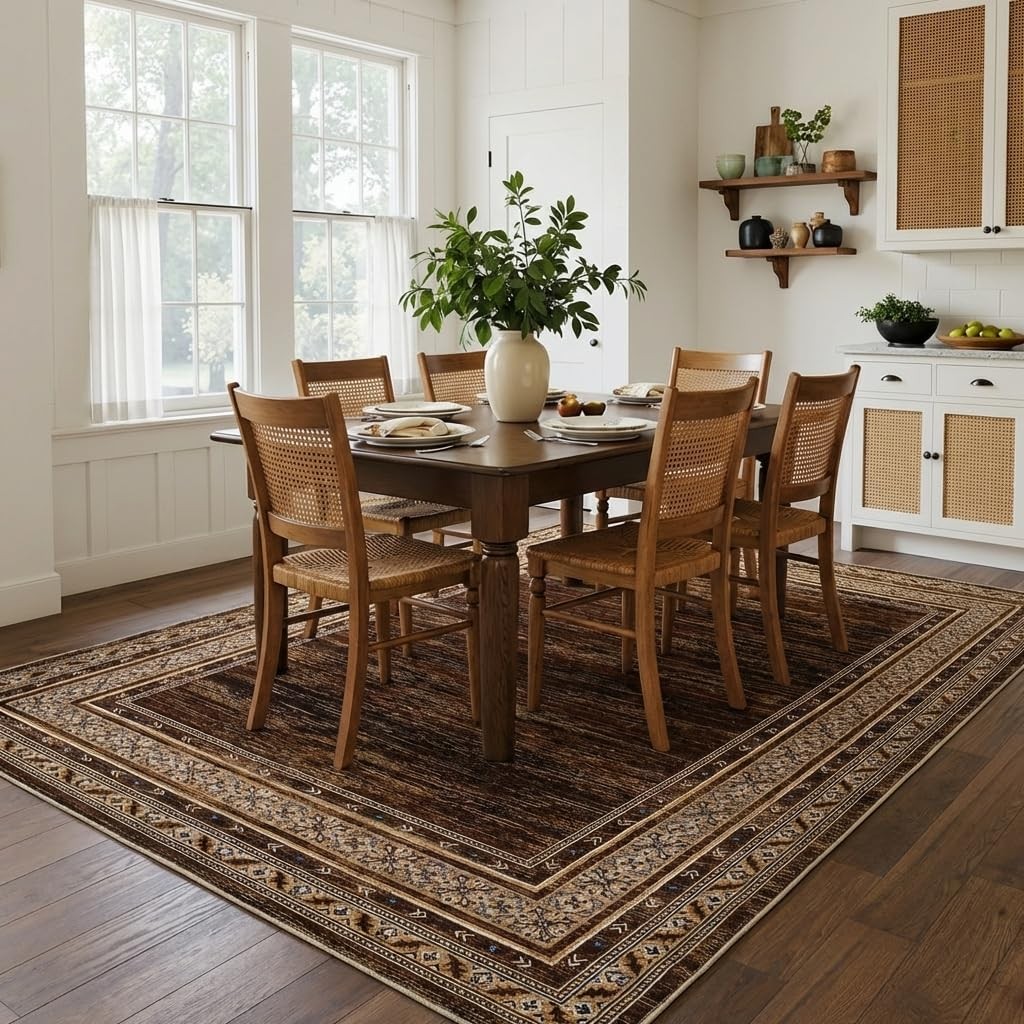 Milleloom Modern Solid Area Rug 5X7 Washable Non Slip Neutral Rugs For Living