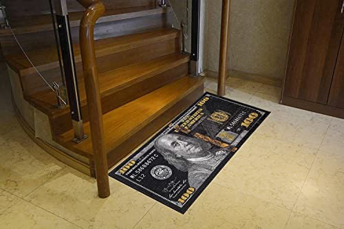 HUAHOO Black Money Rugs 100 Dollar Bill Area Rug Door Mat Runner for Living Room