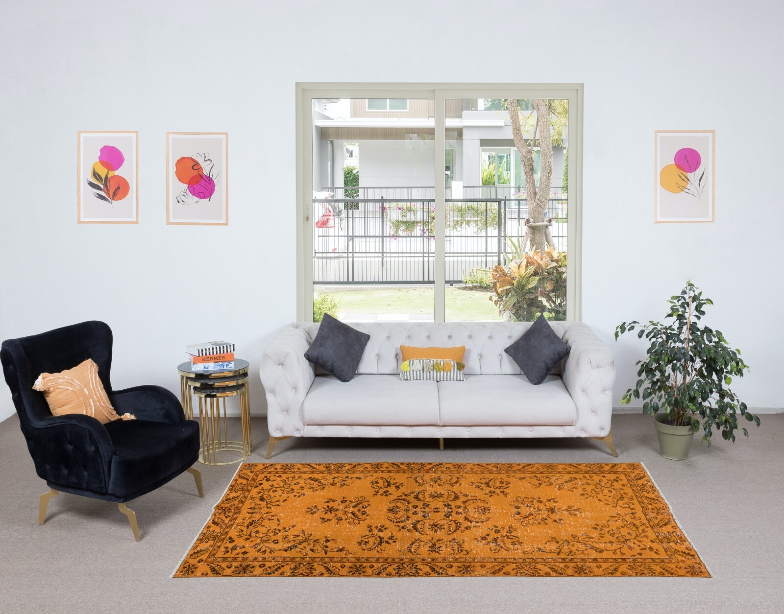 4.5×8.7 Ft Orange Area Rug From Turkey, Hand Knotted Contemporary Carpet