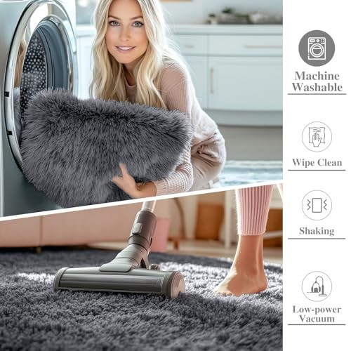 Area Rugs for Living Room Bedroom, Machine Washable Soft Fluffy 4×5.9 ft Grey