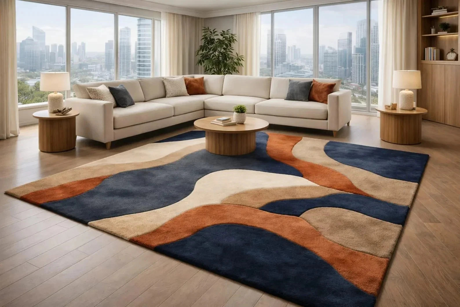 Rug Hand Tufted Midnight Wave Sculpted Wool Area Rug – Modern Abstract Area Rug