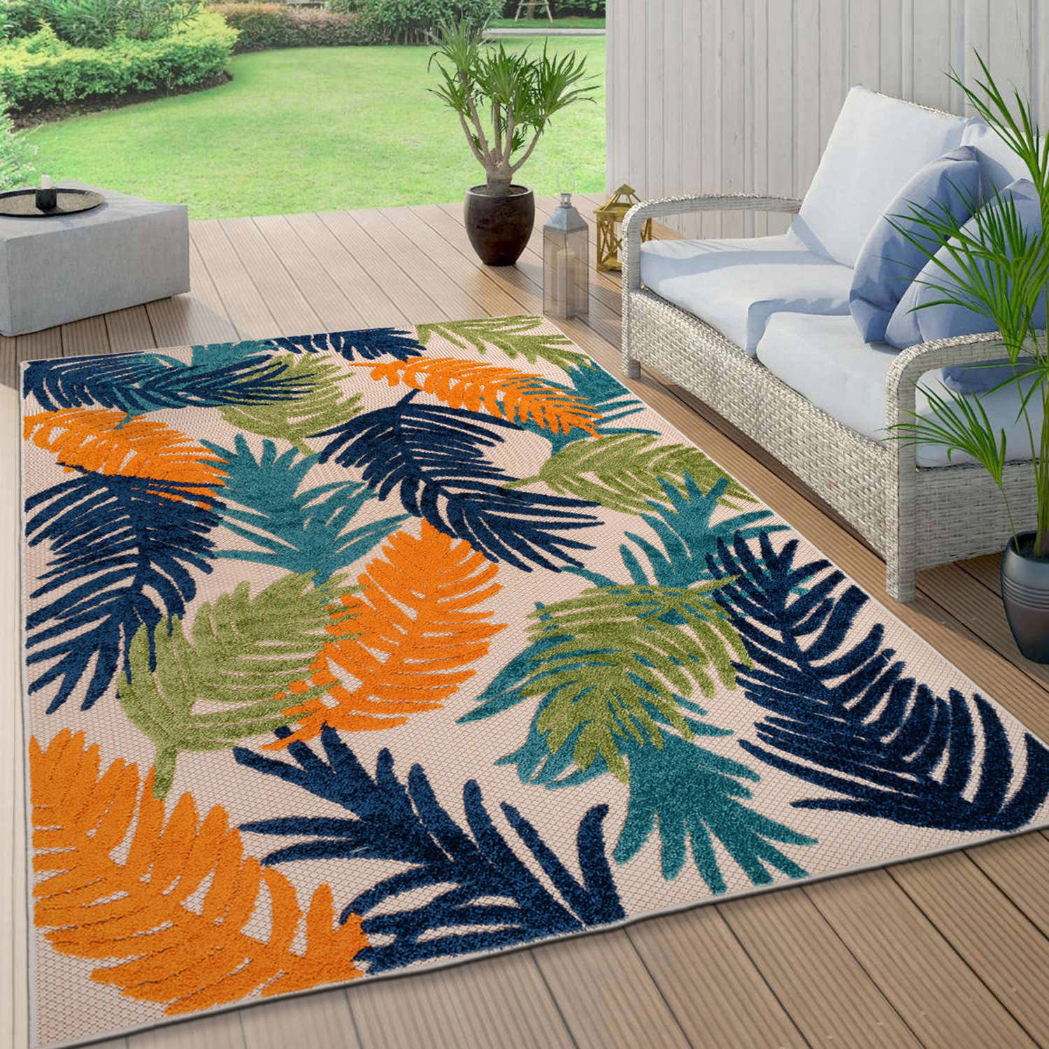 Rugshop Outdoor Rug 5×7 Tropical Floral Modern Indoor/Outdoor Rugs Patio Carpet