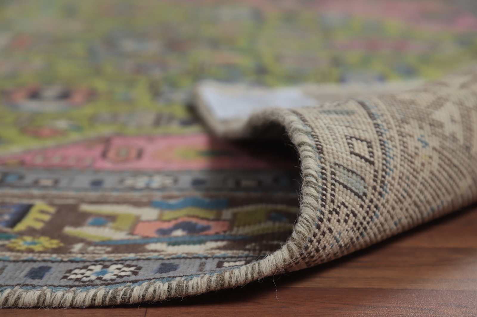 Green Geometric Wool Traditional Over-Dyed Handmade Dining Room Area Rug 6×9