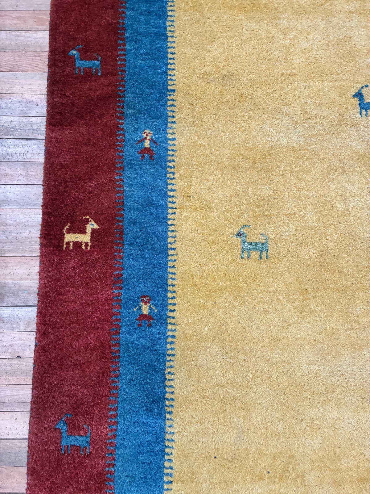 Vintage Anatolian Rug 5×8 Yellow Red Blue Wool Hand Knotted Thick Plush Area Rug