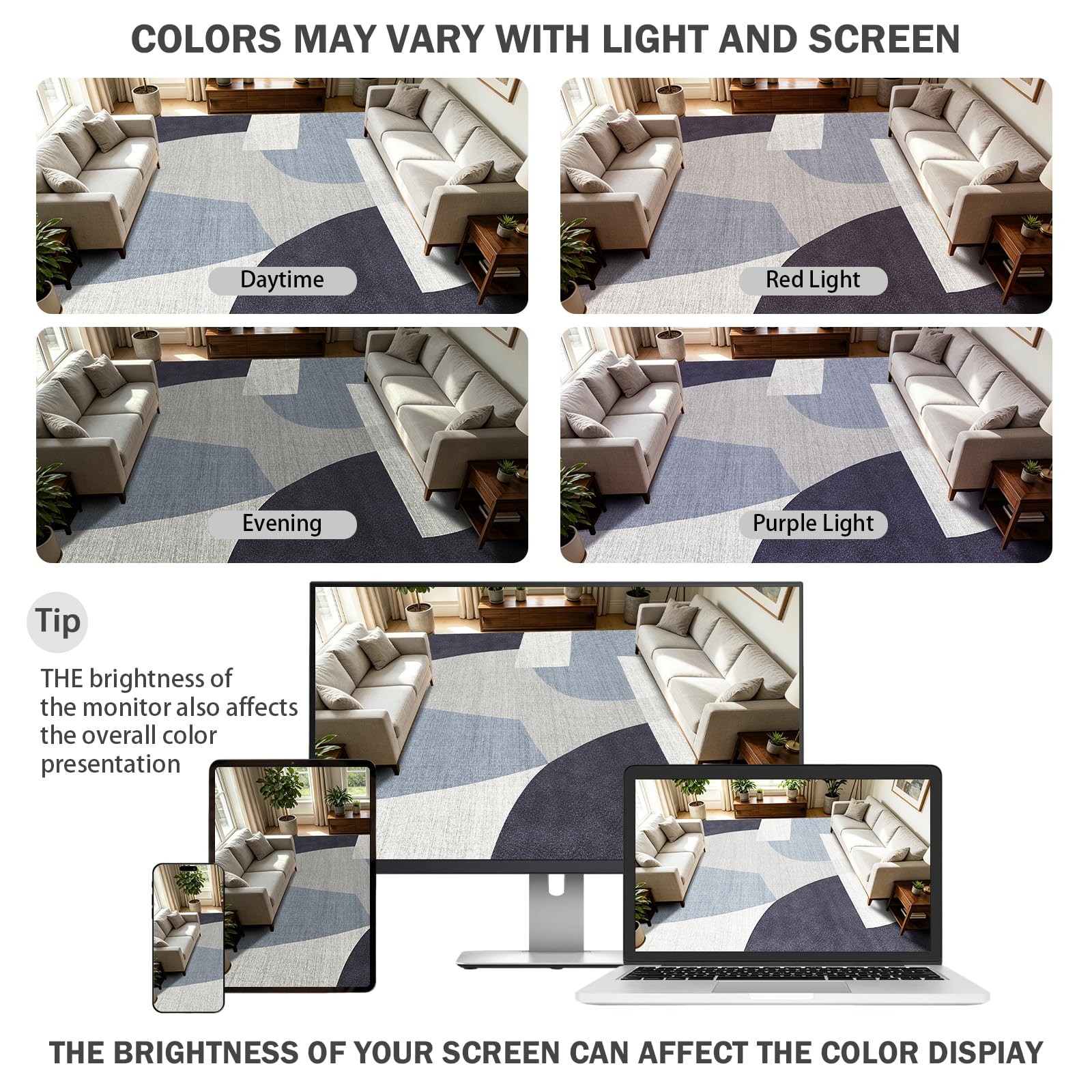 LHGB 3×5 Modern Geometric Area Rug for 3′ x 5′ (Rectangular), Blue/Grey