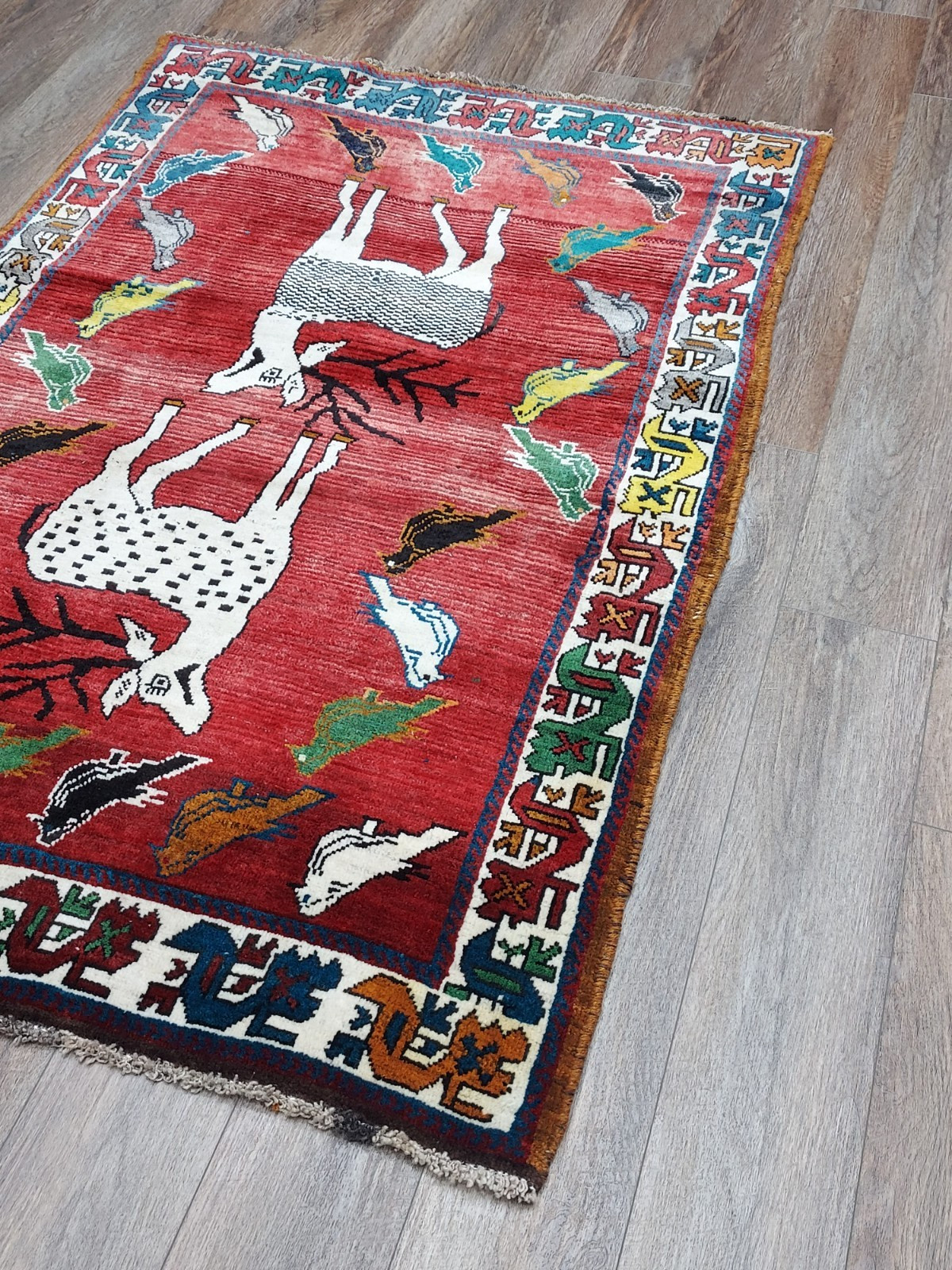 (Tree Of Life) Birds Deer Turkish Village Life Bohemian Turkish Rug, 4×6 Ft