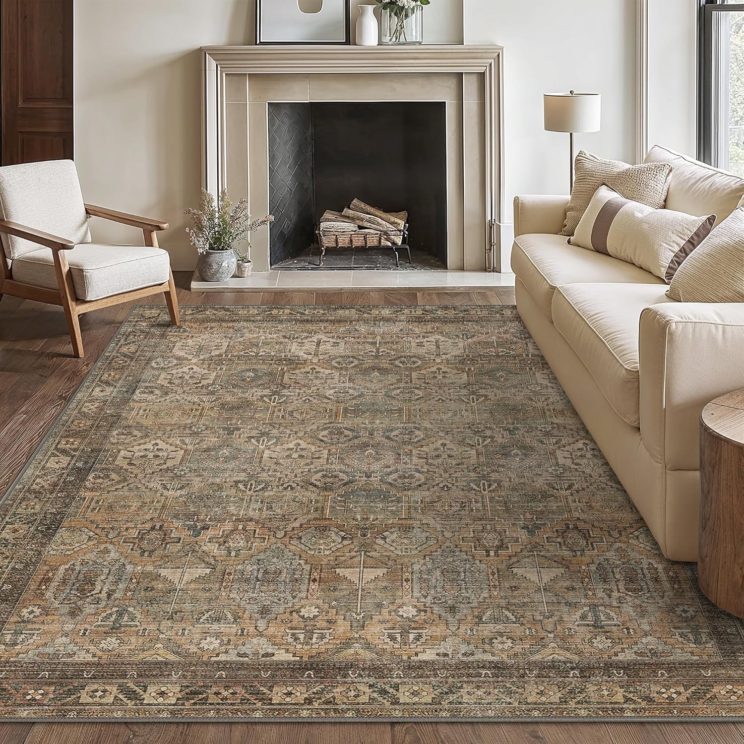 Washable Rug 5X7 Area Rug for Living 5′ X 7′ (Rectangular) Area Warm Taupe