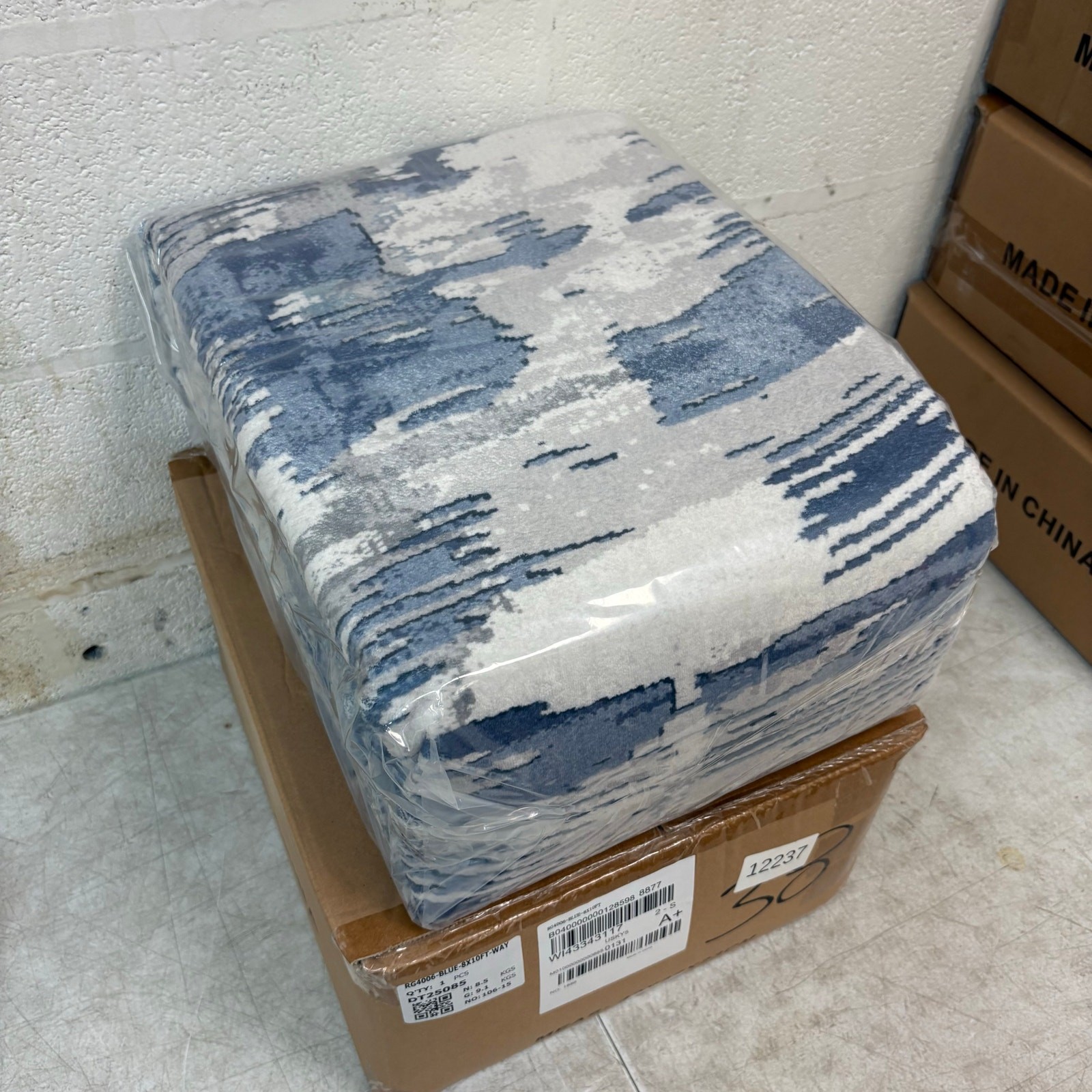 8x10ft Low Pile Area Rug Machine Washable Living Room -Abstract Blue Gray White