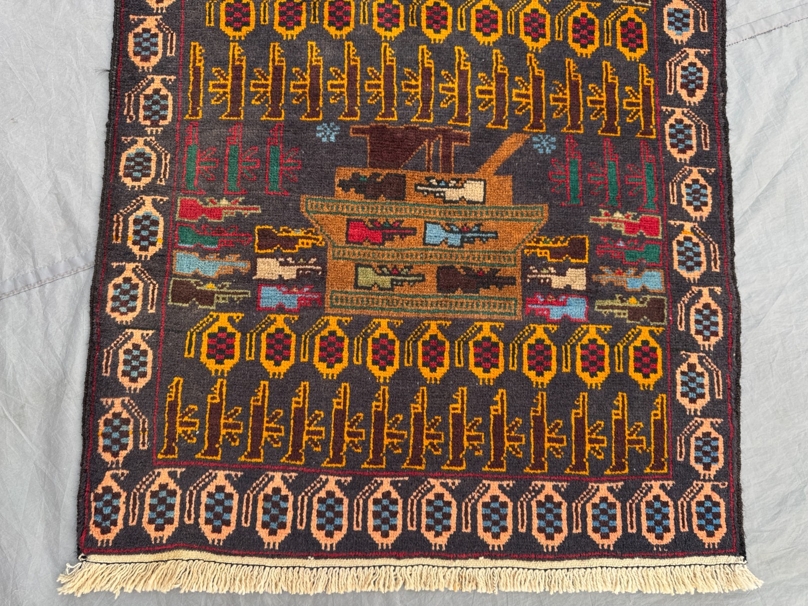 2’10 x 9’3 Ft Baluchi War Rug Runner – Vintage Tribal Wool Carpet with Military