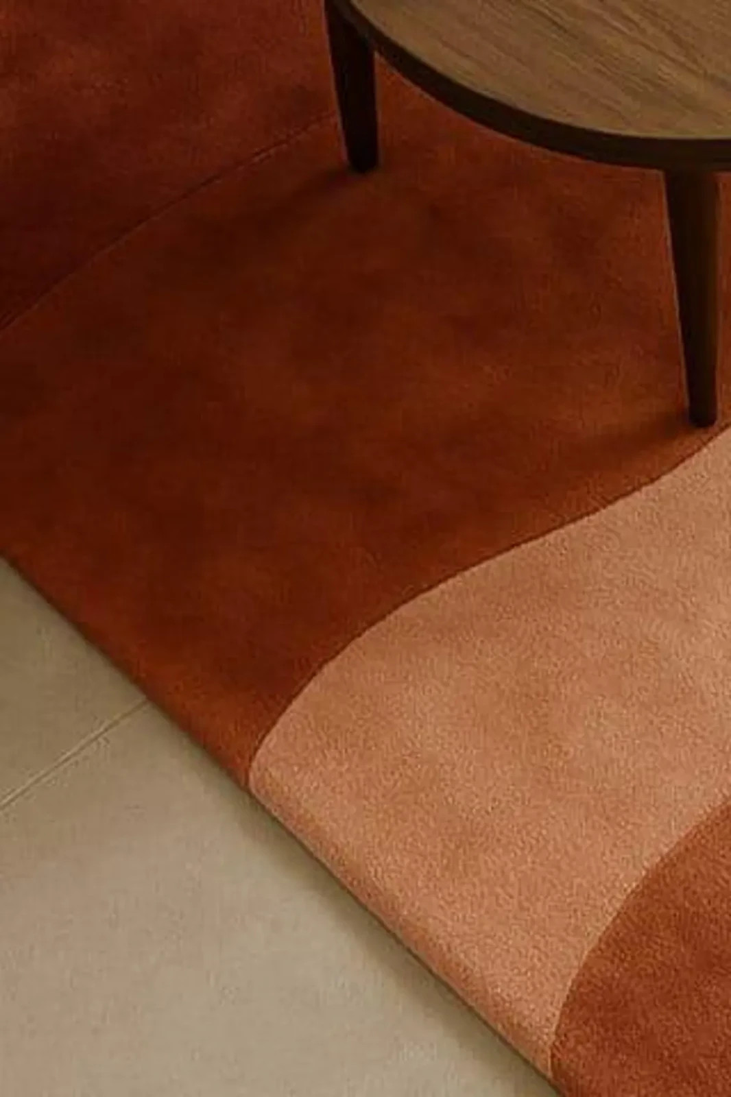New Modern Wavy Hand-Tufted Wool Rug | Rust & Terracotta Area| Abstract Carpet.
